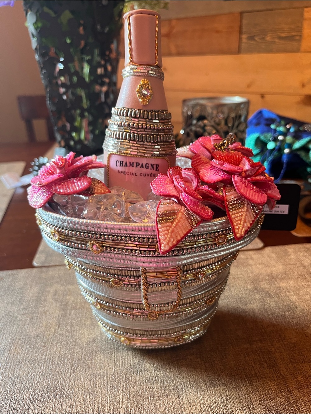 Mary Frances Pink Beaded Champagne Ice Bucket Novelty Purse